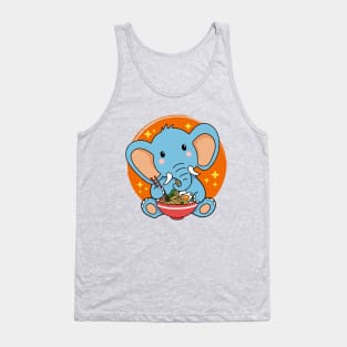 Baby Elephant Eating Ramen Kawaii Animal Lover Tank Top